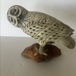 Owl Bird Figurine with Intricate Feather Patterns Carved  Nature Decor